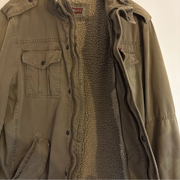 LEVI'S Sherpa Lined 54163 Cotton Trucker Military Jacket Tan Brown Men's Medium - Picture 3 of 7
